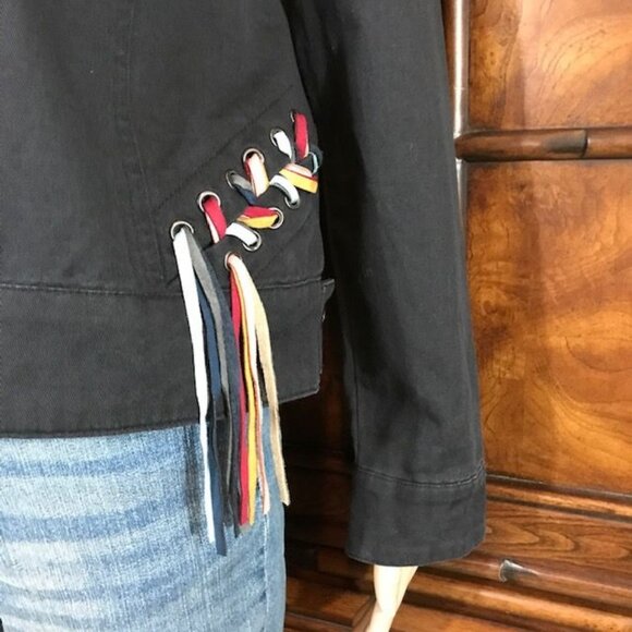 Sheryl Crow Multi Color Lace Up Grommet 100% Cotton Denim Jacket - Picture 9 of 12